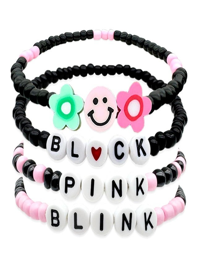 Neffliwe 4 Pcs Kit Handmade Black Pink Friendship Bracelets Korean pop Merch Concert Outfit Gifts for Women Men Fans - Image 1